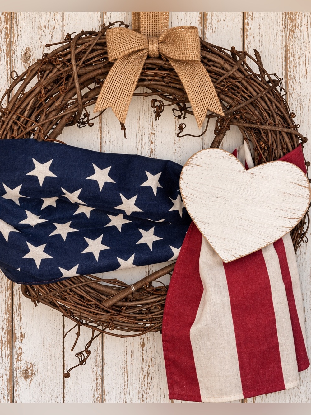 Patriotic Grapevine Wreath with American Flag Accent